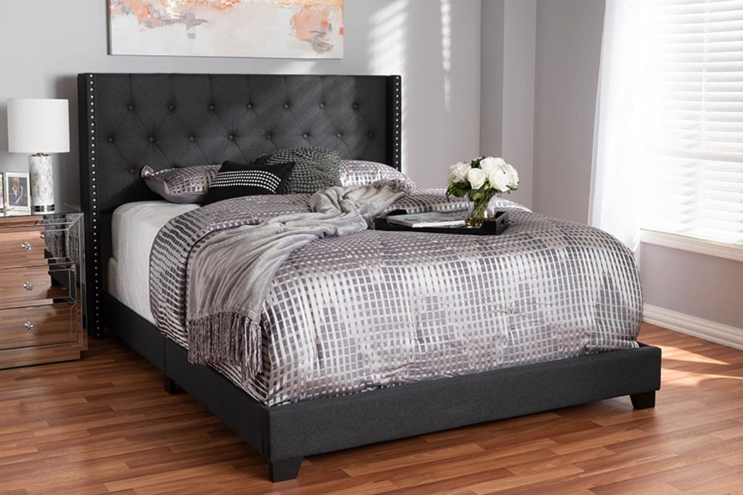 Baxton Studio Brady Modern and Contemporary Charcoal Grey Fabric Upholstered Queen Size Bed