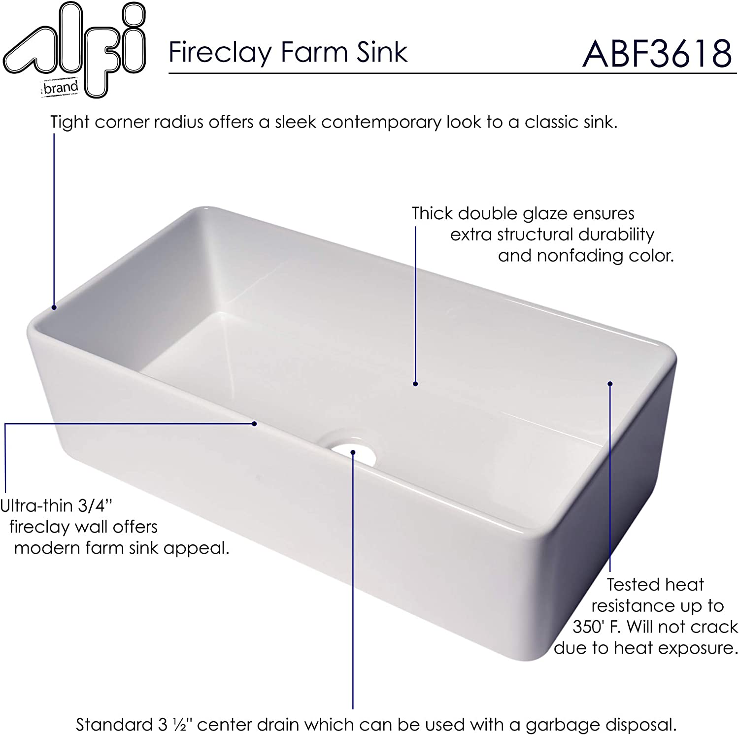 Alfi ABF3618-W Kitchen Sink, White