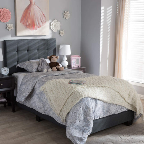 Baxton Studio Brookfield Modern and Contemporary Charcoal Grey Fabric Twin Size Bed/Dark Gray/Contemporary/Fabric Polyester 100%&#34;/MDF/Foam