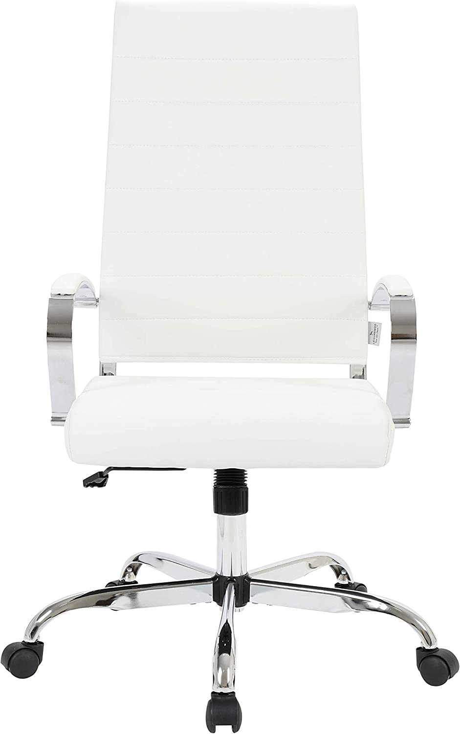 LeisureMod Benmar Modern High-Back Adjustable Swivel Leather Office Chair, White