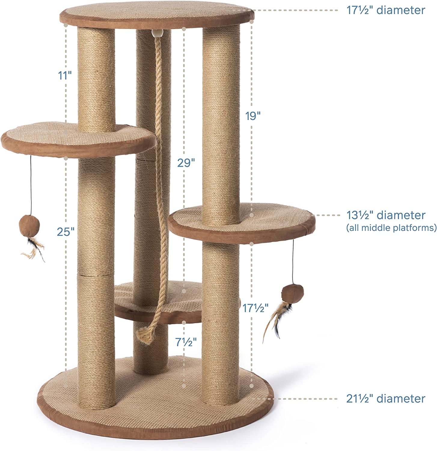 Prevue Pet Products 7150 Kitty Power Paws Multi-Platform Posts with Tassels Cat Scratcher, Natural