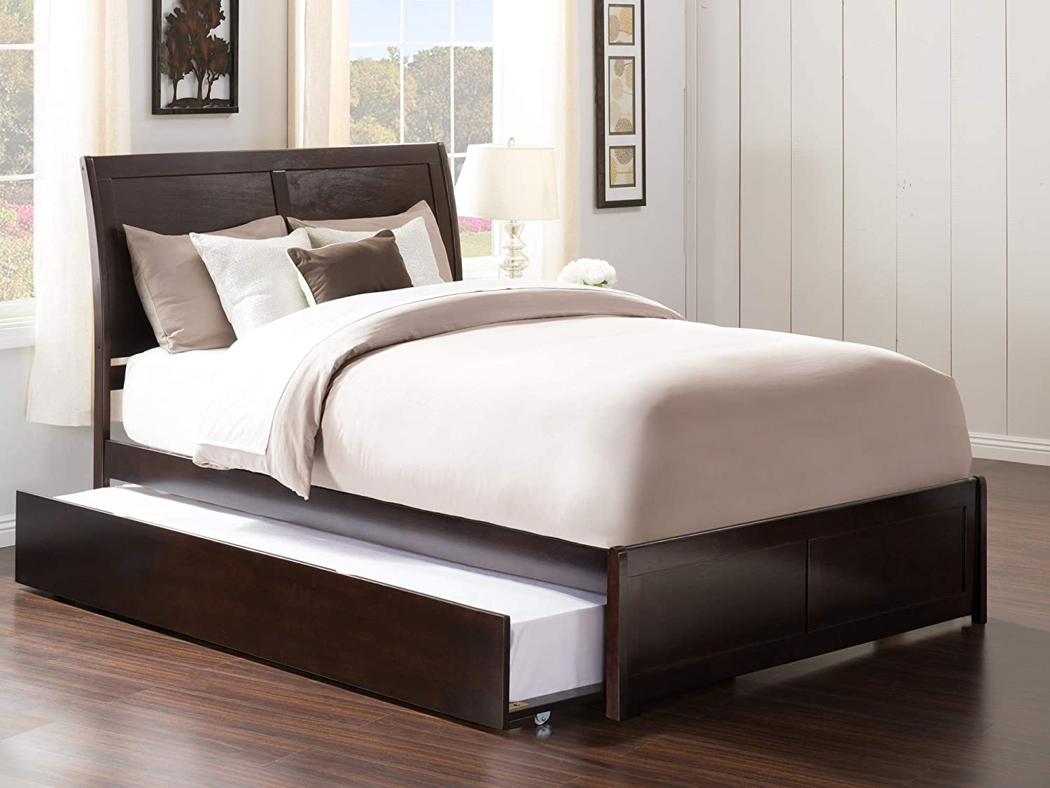 AFI Portland Platform Bed with Matching Footboard and Turbo Charger with Twin Size Urban Trundle, Full, Espresso