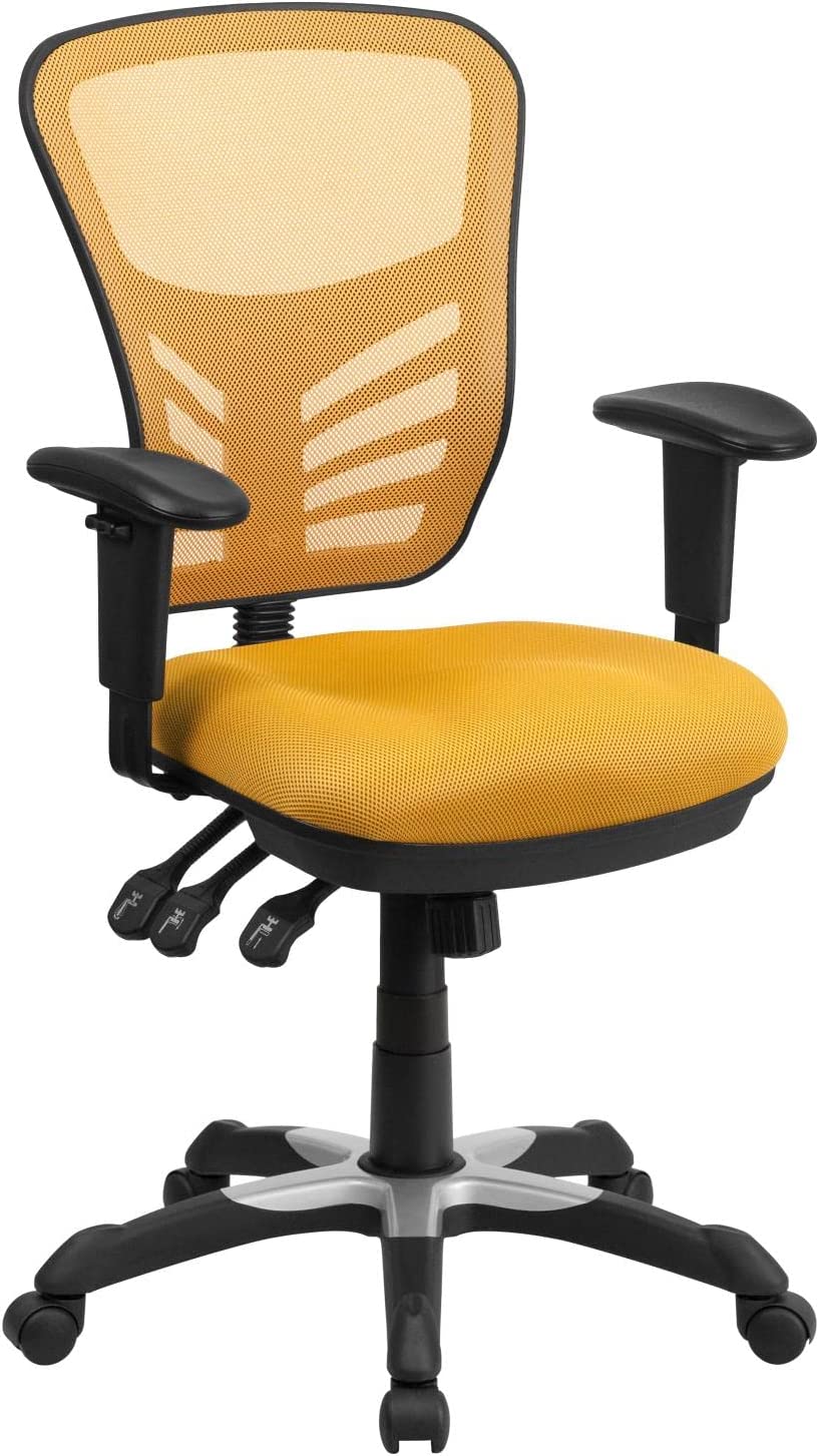 Flash Furniture Mid-Back Yellow-Orange Mesh Multifunction Executive Swivel Ergonomic Office Chair with Adjustable Arms