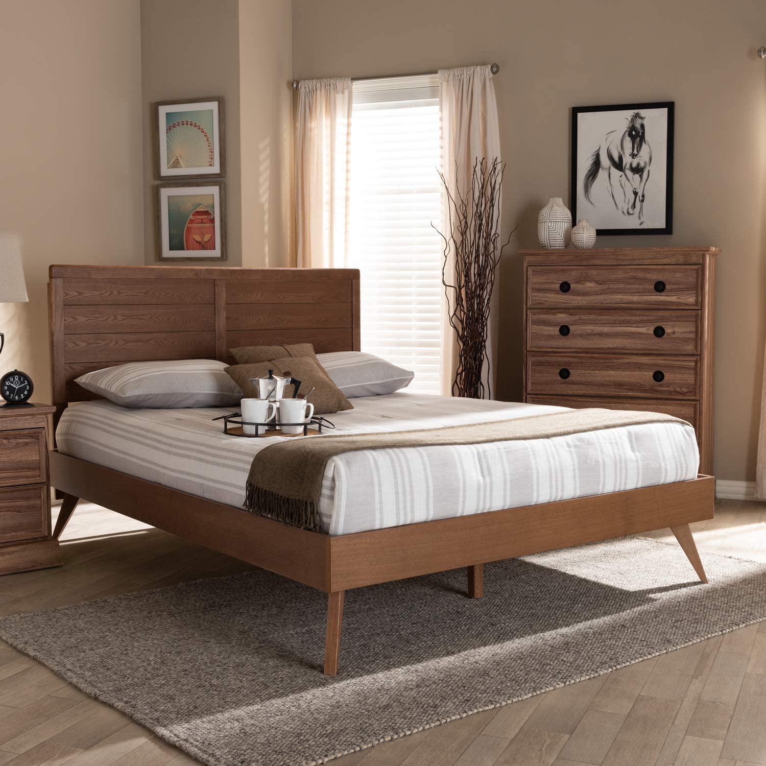 Baxton Studio Artemis Mid-Century Modern Walnut Brown Finished Wood Full Size Platform Bed