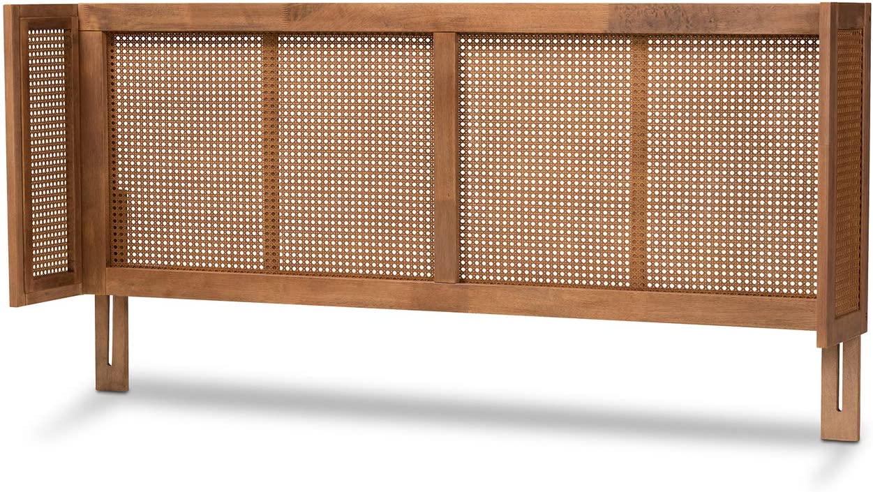 Baxton Studio Rina Mid-Century Modern Ash Wanut Finished Wood and Synthetic Rattan Full Size Wrap-Around Headboard