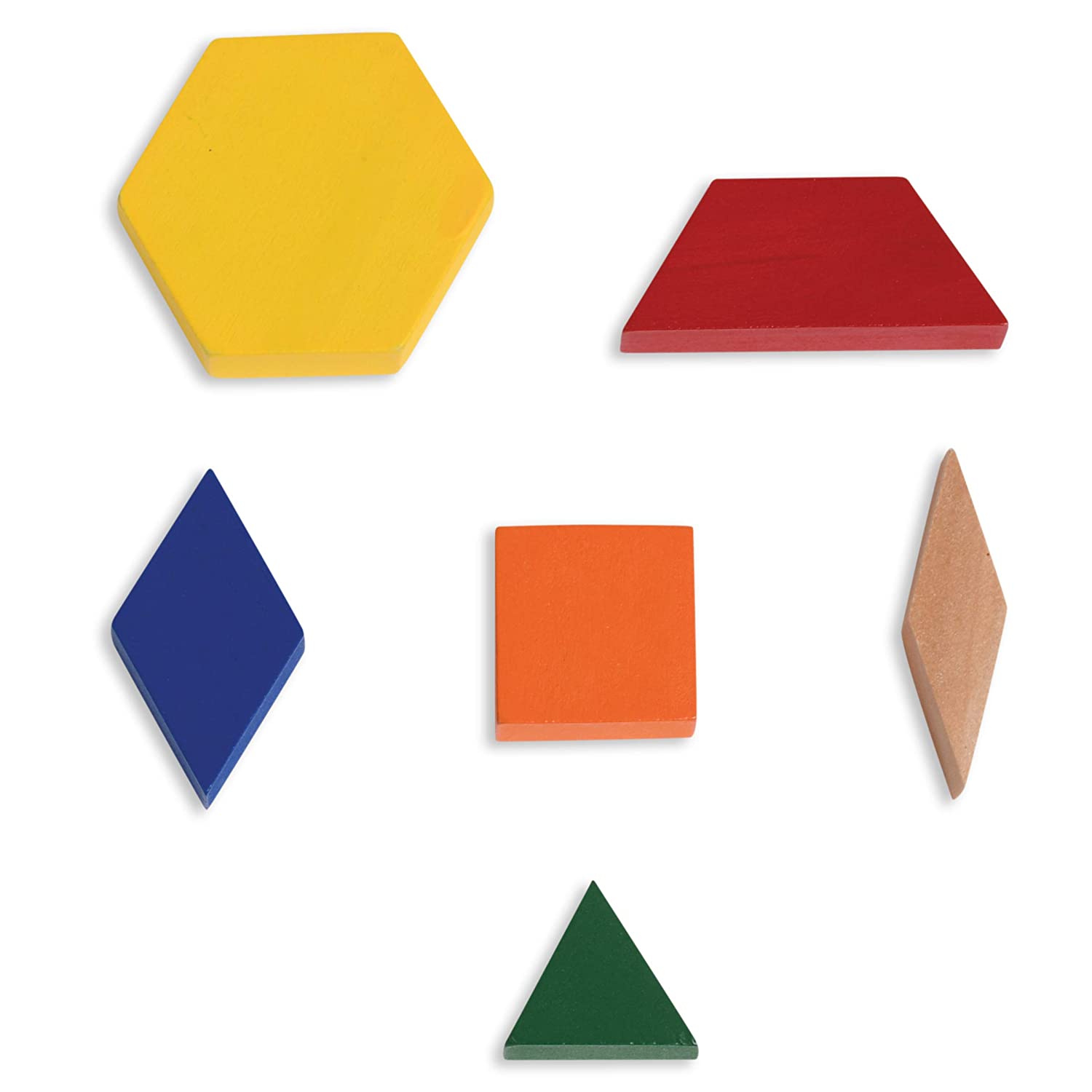 LEARNING ADVANTAGE Wood Pattern Blocks - Set of 250 - 6 Shapes and Colors - 1cm Thick - Early Geometry for Kids - Teach Shape Attributes, Patterning and Fractions