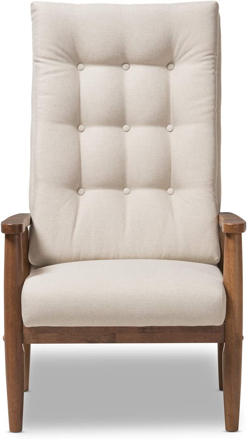 Baxton Studio Roxy Mid-Century Modern Upholstered Button-Tufted High-Back Chair Light Beige