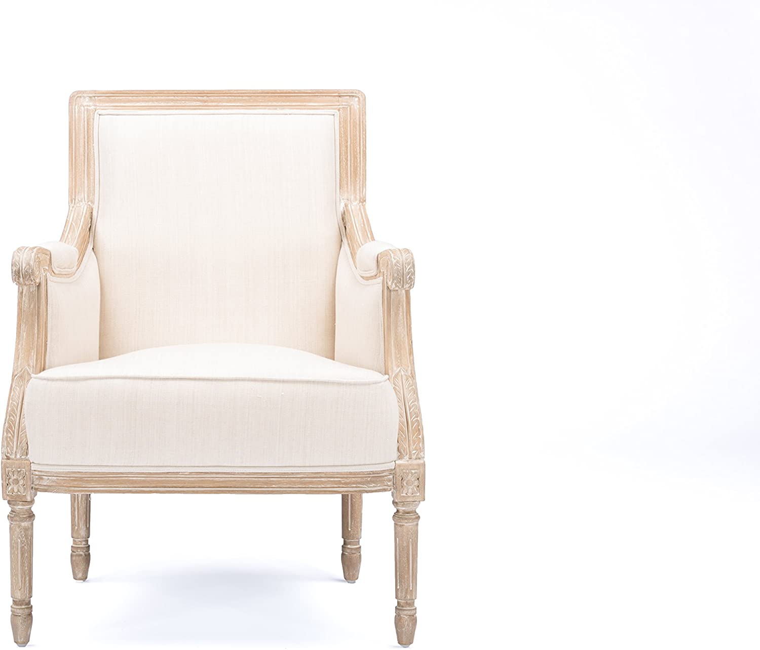 Baxton Studio Chavanon Wood and Linen Traditional French Accent Chair, Light Beige