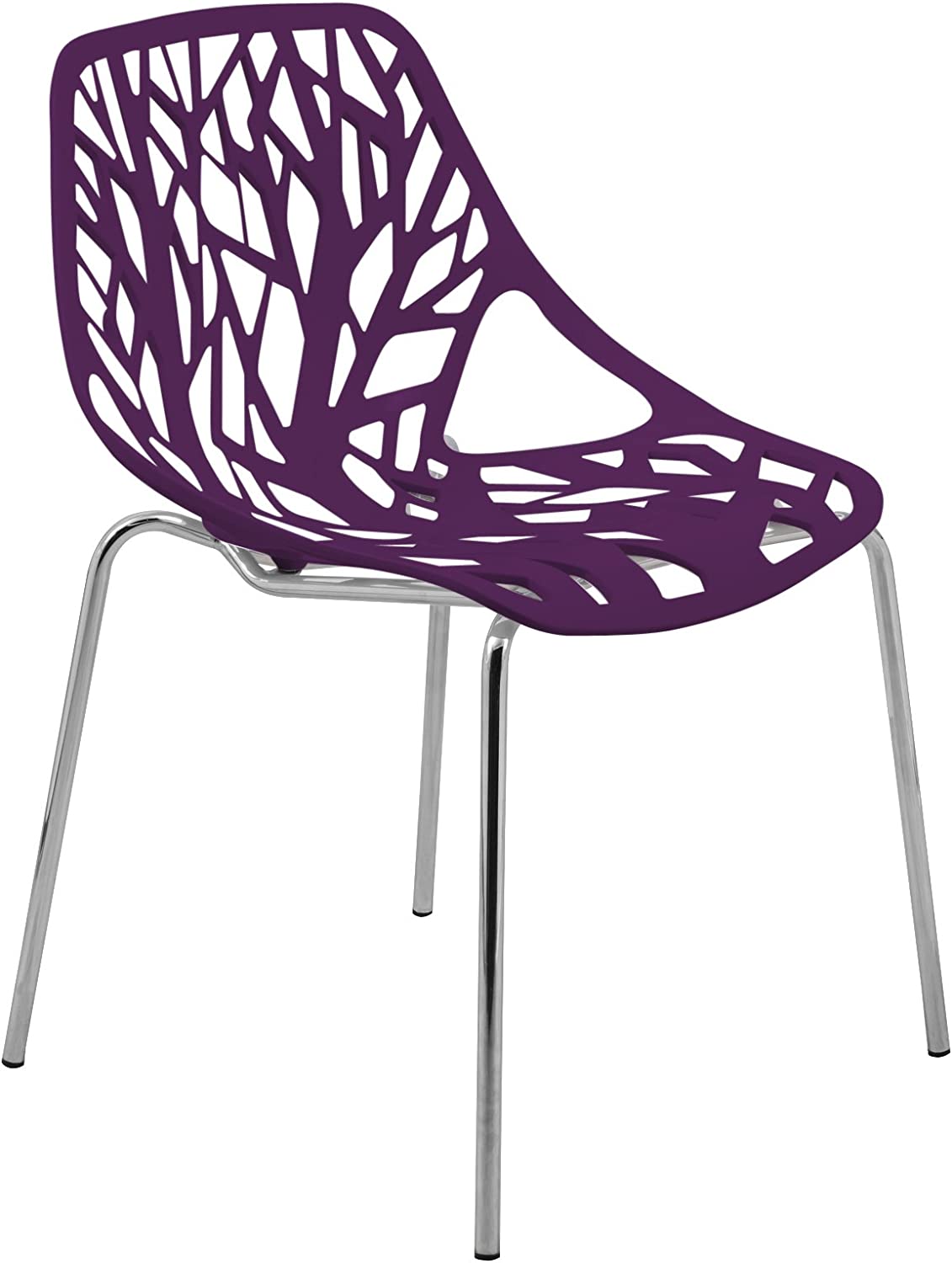 LeisureMod Forest Modern Dining Chair with Chromed Legs in White