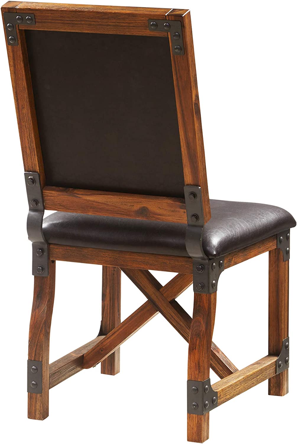 INK+IVY Lancaster Dining Chairs - Solid Wood, Metal Kitchen Stool with Back Rest - Amber Wood, PU Cover Industrial Style Stools - 1 PC Dinner Furniture, Chocolate, 38.5 inch