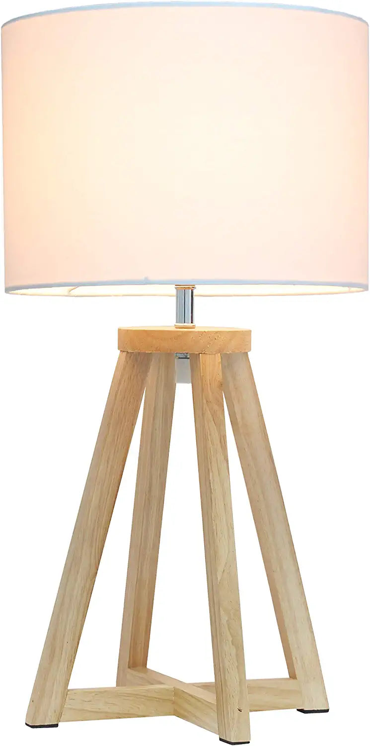 Simple Designs LT1069-NWH Interlocked Triangular Wood Fabric Shade Table Lamp, Natural/White
