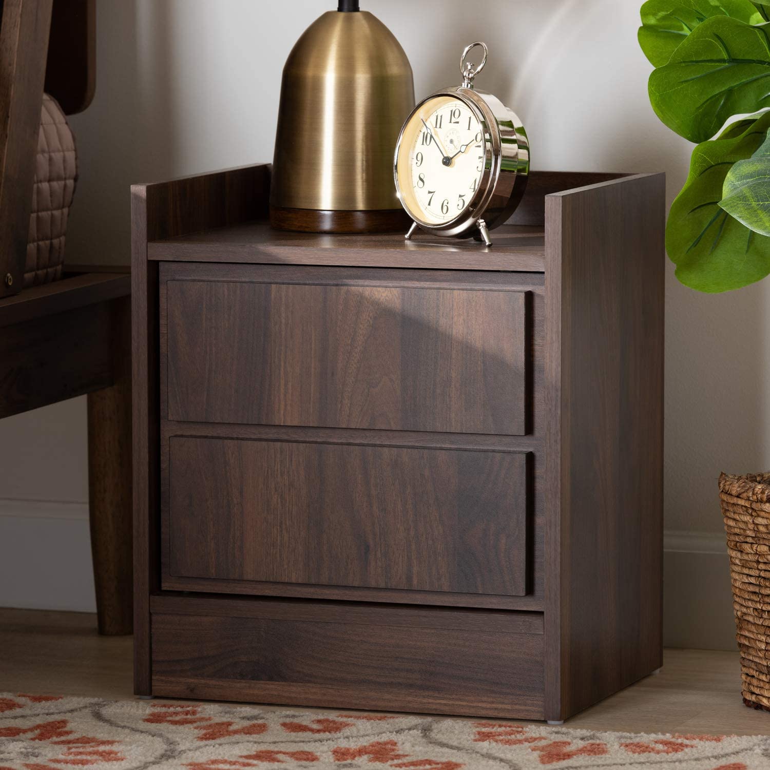 Baxton Studio Hale Modern and Contemporary Walnut Brown Finished Wood 2-Drawer Nightstand