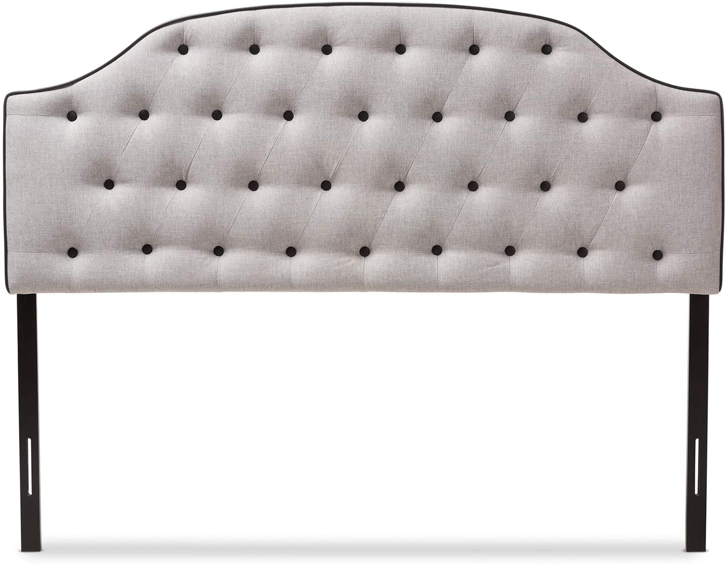 Baxton Studio Windsor Modern and Contemporary Dark Grey Fabric Upholstered Scalloped Buttoned Queen Size Headboard