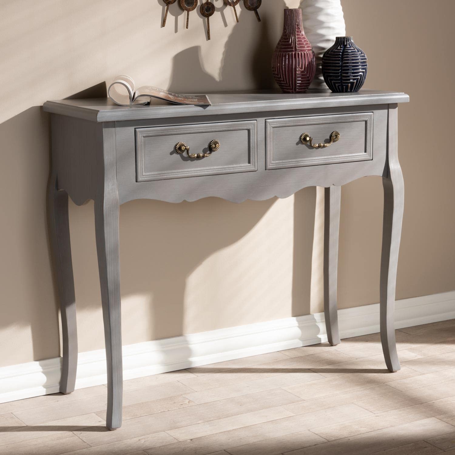 Baxton Studio Capucine 35 1/2&#34; Wide Gray Wood 2-Drawer Console Table