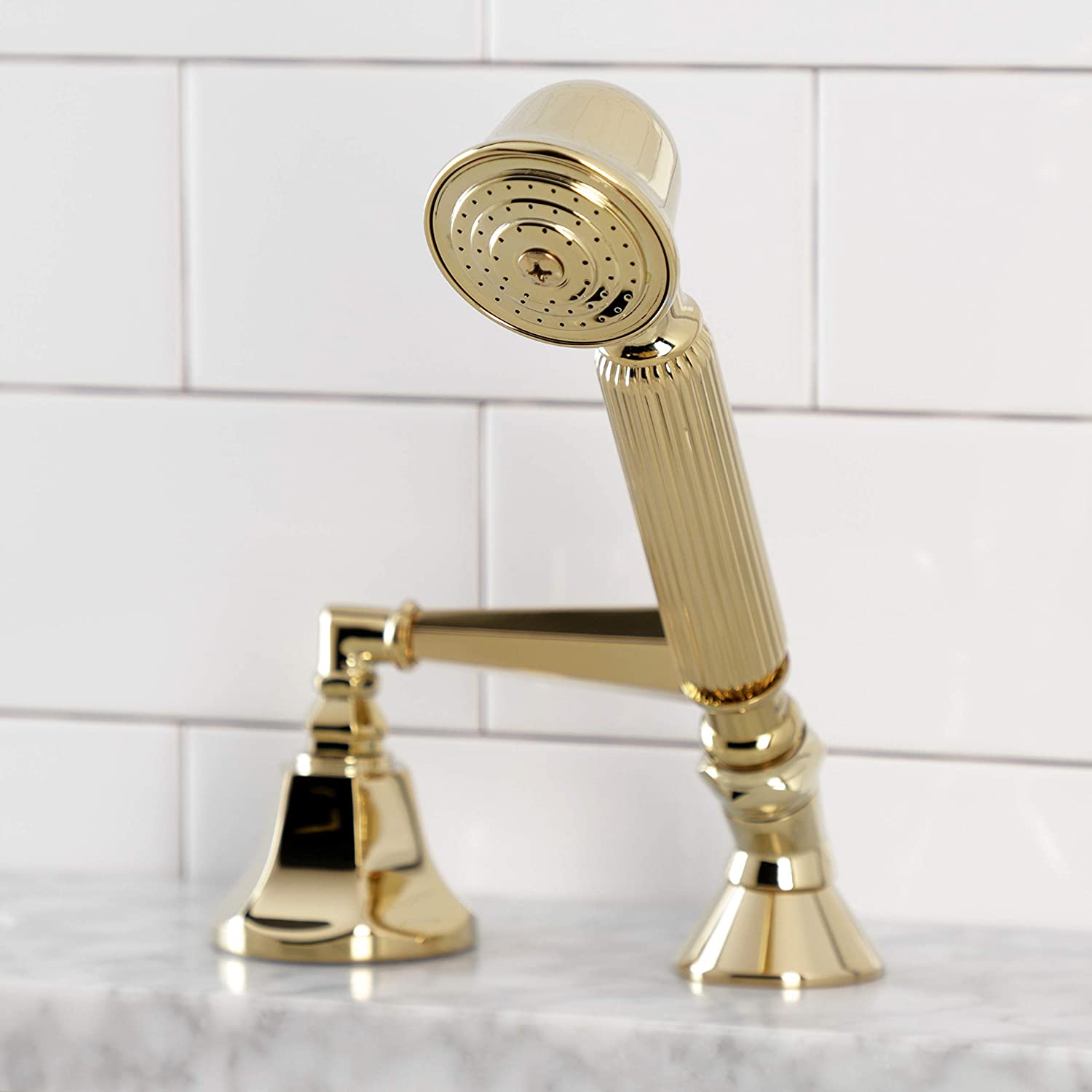 Kingston Brass KSK4302HLTR Deck Mount Hand Shower with Diverter for Roman Tub Faucet, Polished Brass