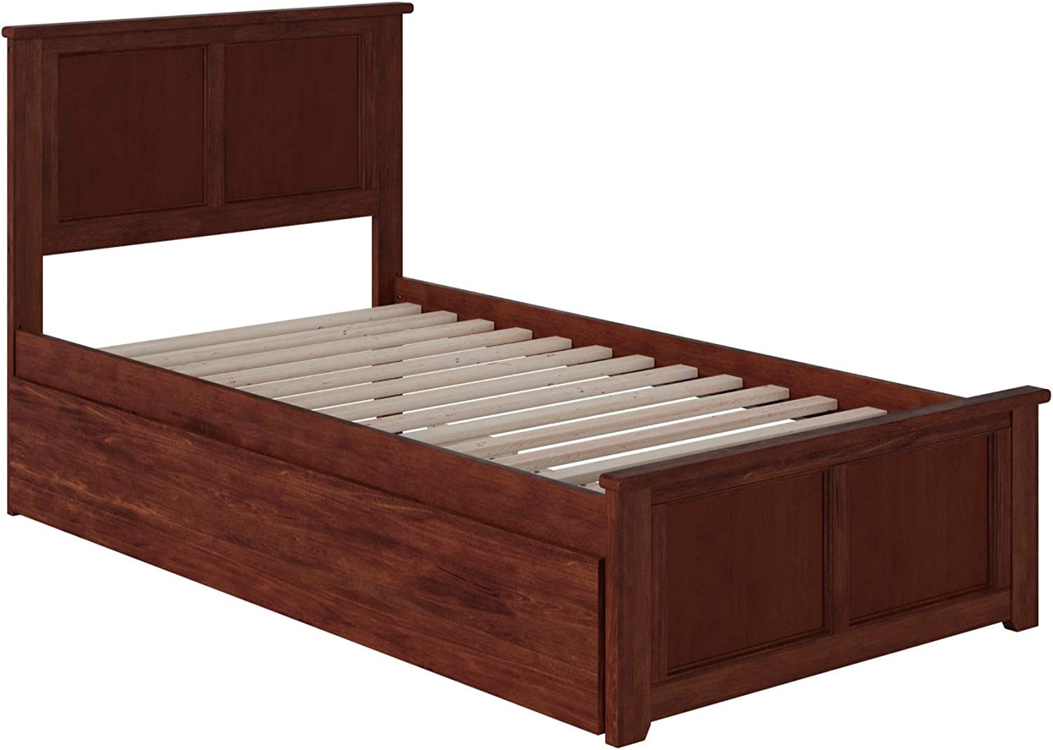 AFI Madison Platform Bed with Matching Footboard and Turbo Charger with Twin Extra Long Trundle, XL, Walnut