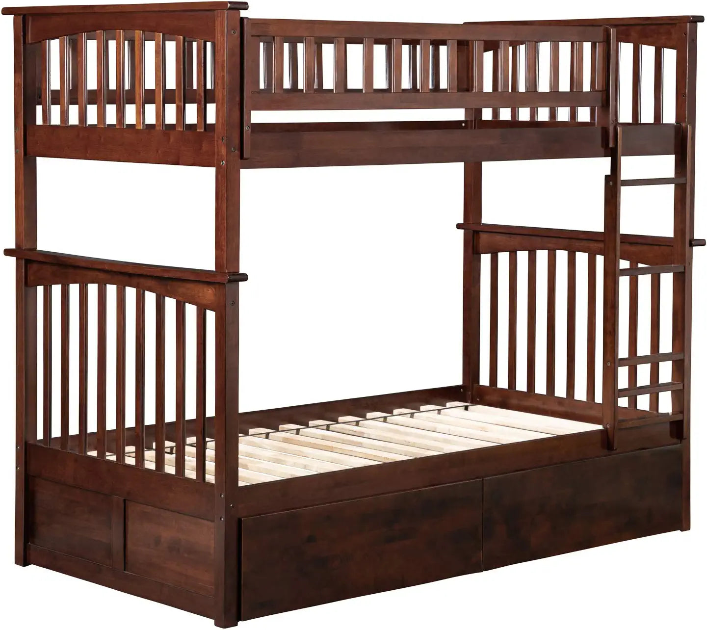 Columbia Bunk Twin over Twin with Turbo Charger and Twin Size Urban Trundle in Walnut