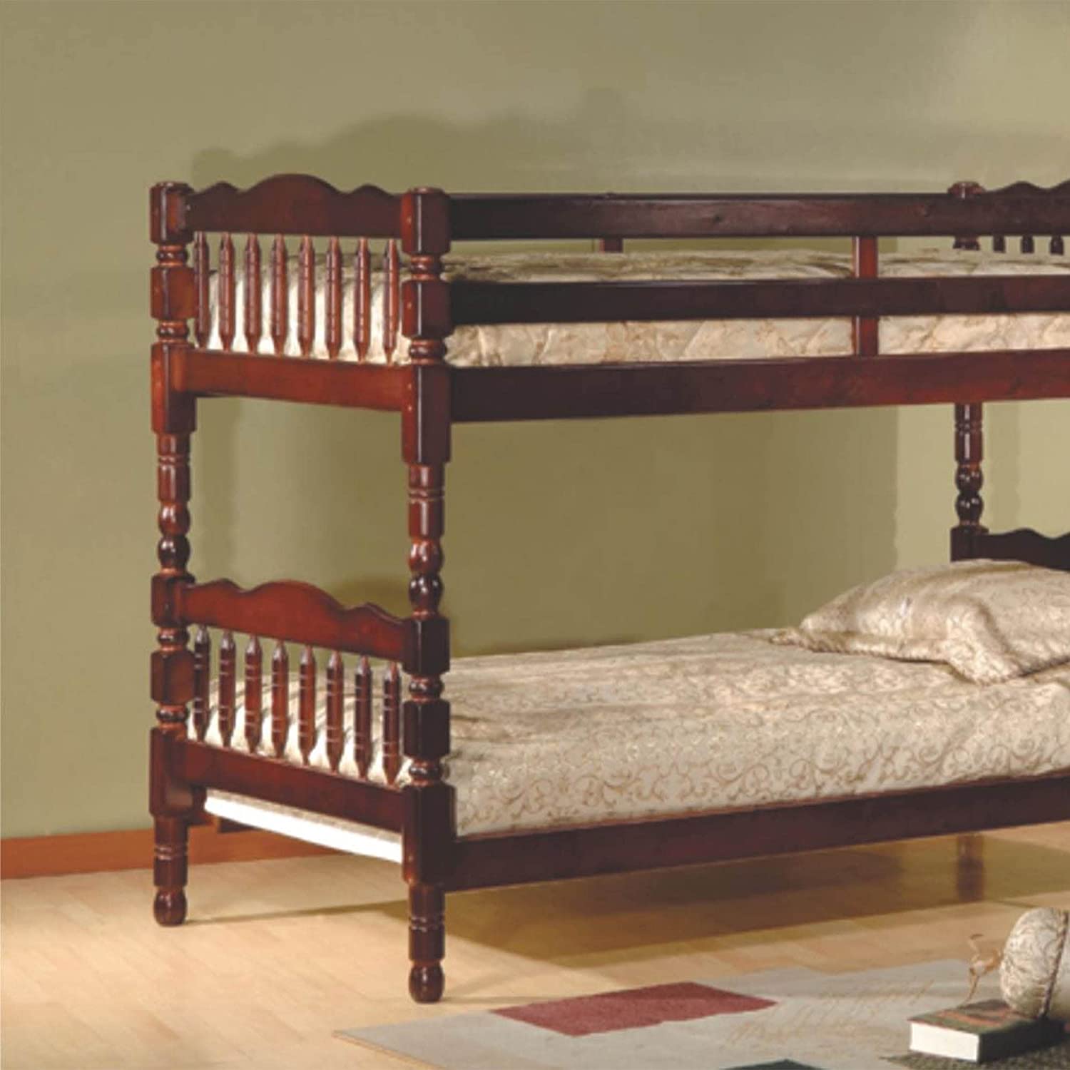 Better Home Products Charlotte Twin Over Twin Solid Wood Bunk Bed in Mahogany