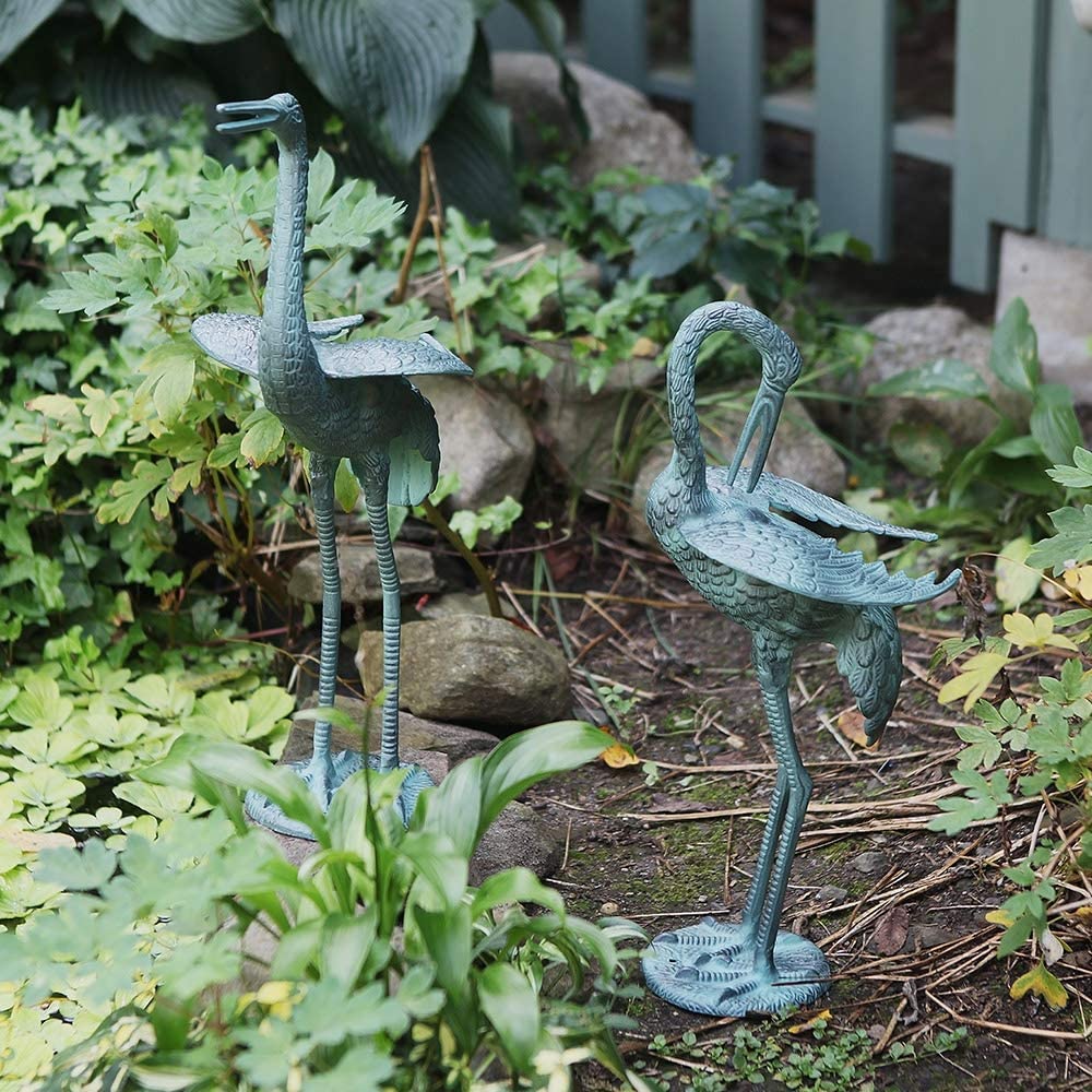 Achla Designs PC01 Preening Pair Crane Animal Bird Statue Garden Accent