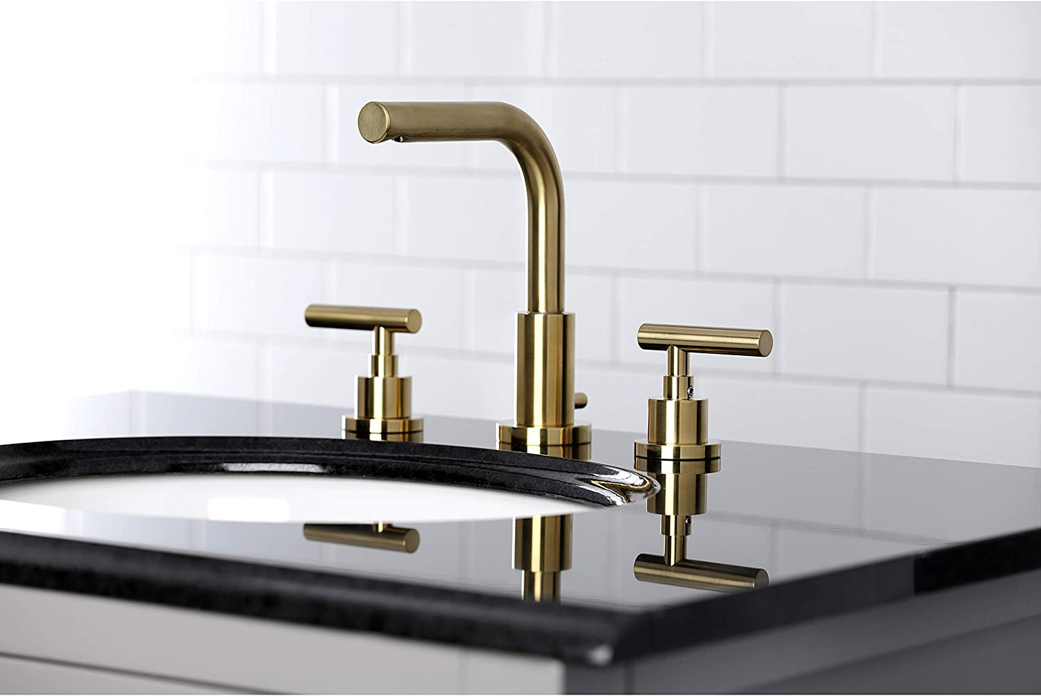 Kingston Brass FSC8953CML Manhattan Widespread Bathroom Faucet, Brushed Brass