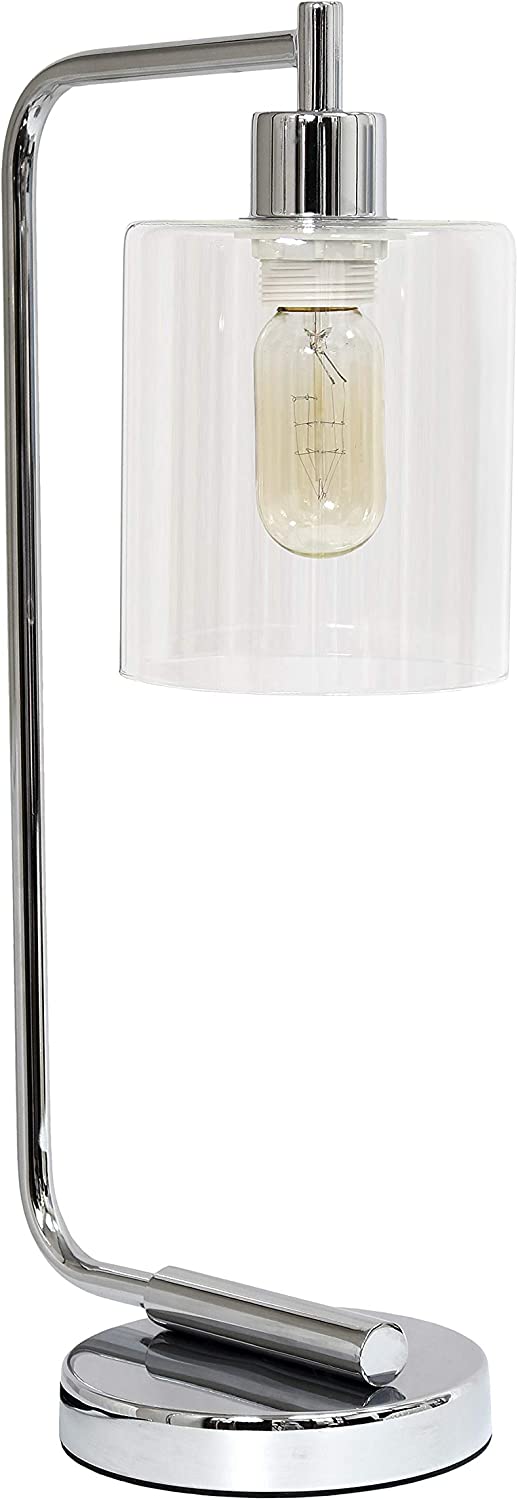 Simple Designs LD1036-CHR Bronson Antique Style Industrial Iron Lantern Desk Lamp with Glass Shade, Chrome