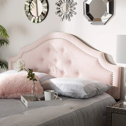 Baxton Studio Cora Modern and Contemporary Light Pink Velvet Fabric Upholstered Queen Size Headboard