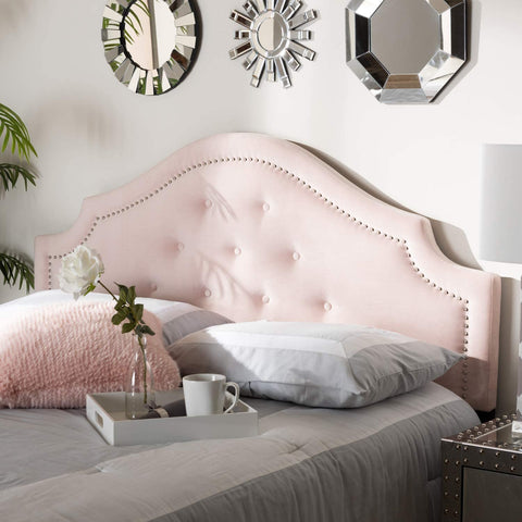 Baxton Studio Cora Modern and Contemporary Light Pink Velvet Fabric Upholstered Full Size Headboard