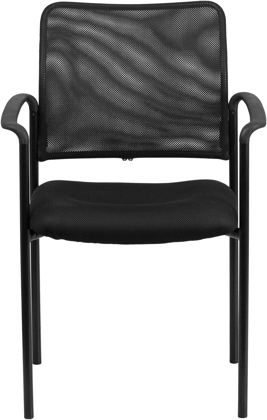 Flash Furniture Comfort Black Mesh Stackable Steel Side Chair with Arms