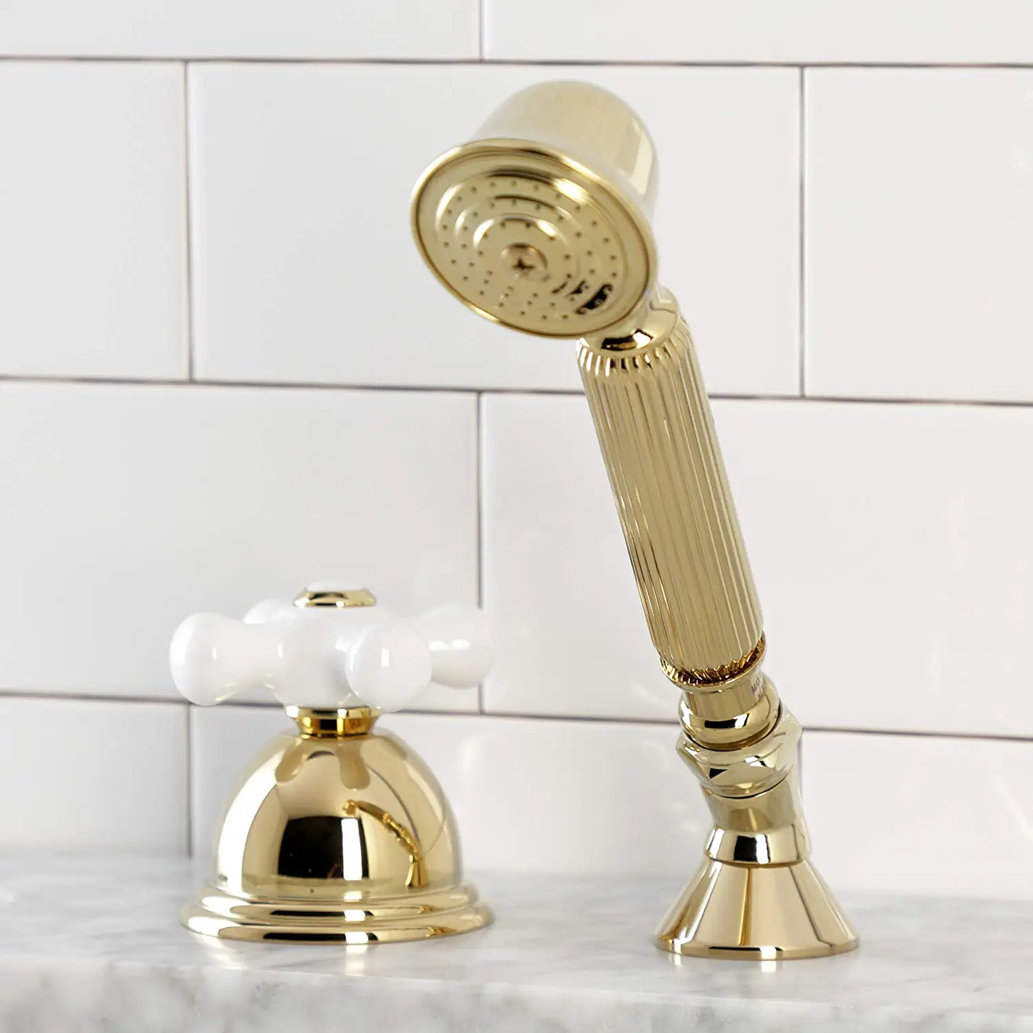 Kingston Brass KSK3352PXTR Vintage Deck Mount Hand Shower with Diverter for Roman Tub Faucet, Polished Brass