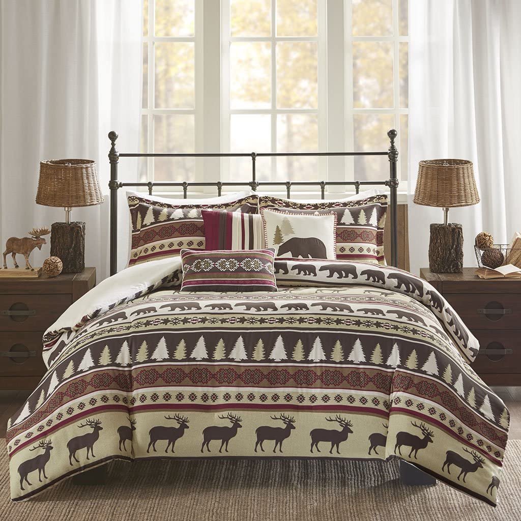Madison Park Missoula Duvet Cover Full/Queen Size - Red, Stripe Duvet Cover Set ‚Äì 6 Piece ‚Äì 100% Cotton Light Weight Bed Comforter Covers