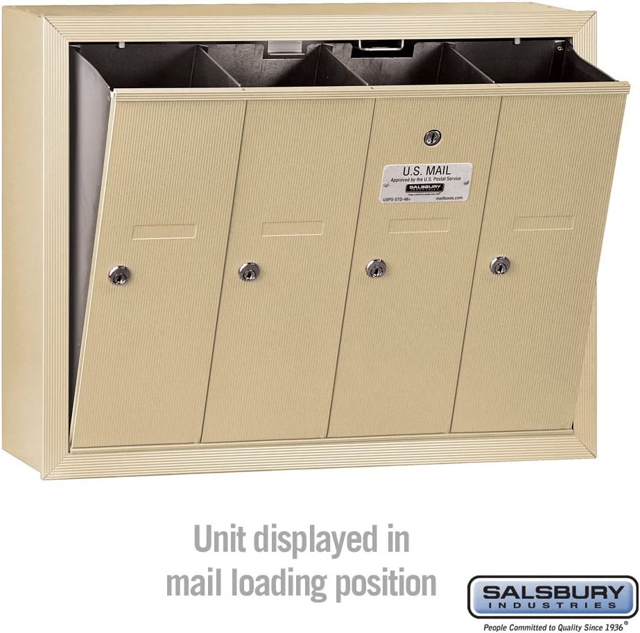 Salsbury Vertical Mailbox - 4 Doors - Sandstone - Surface Mounted - USPS Access