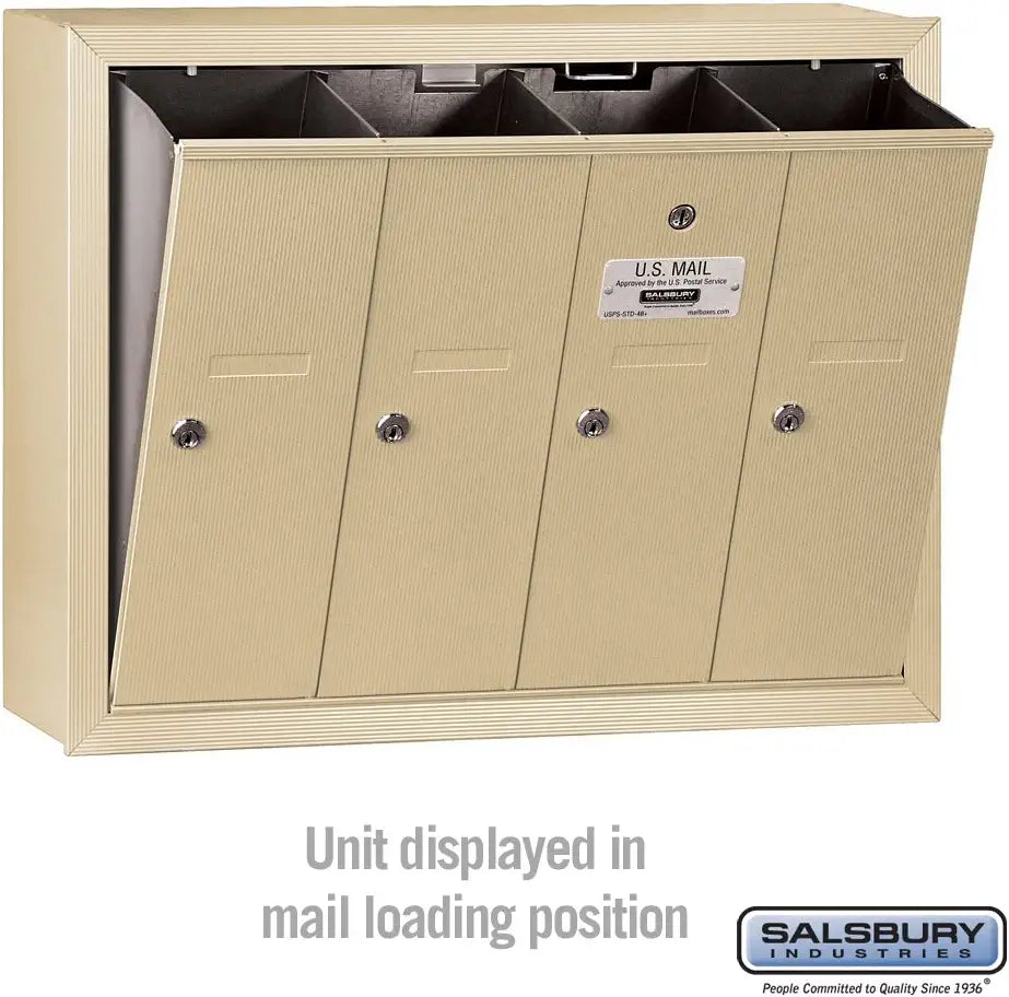 Salsbury Industries 3504SSP Surface Mounted Vertical Mailbox with Master Commercial Lock, Private Access and 4 Doors, Sandstone