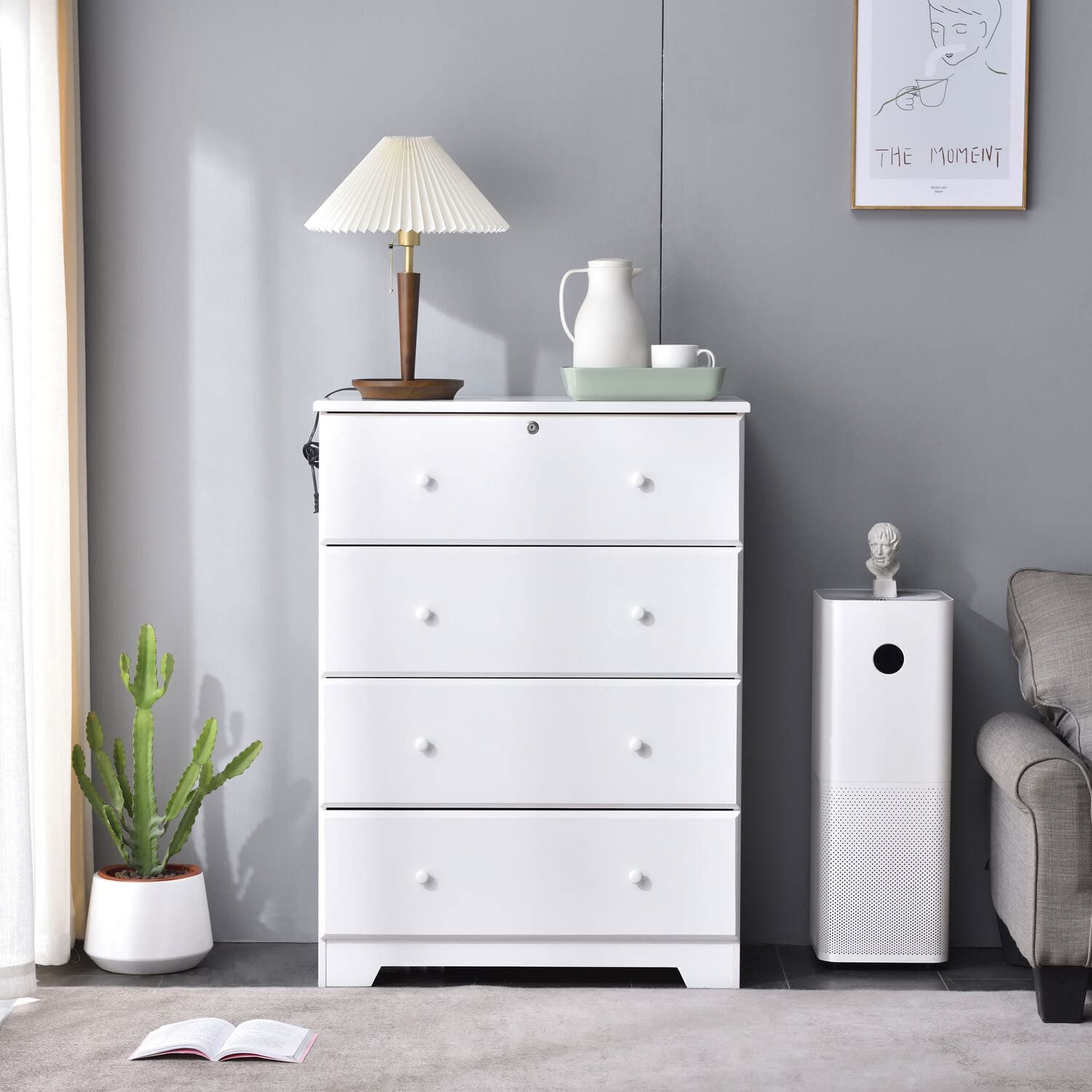 Better Home Products Isabela Solid Pine Wood 4 Drawer Chest Dresser in White