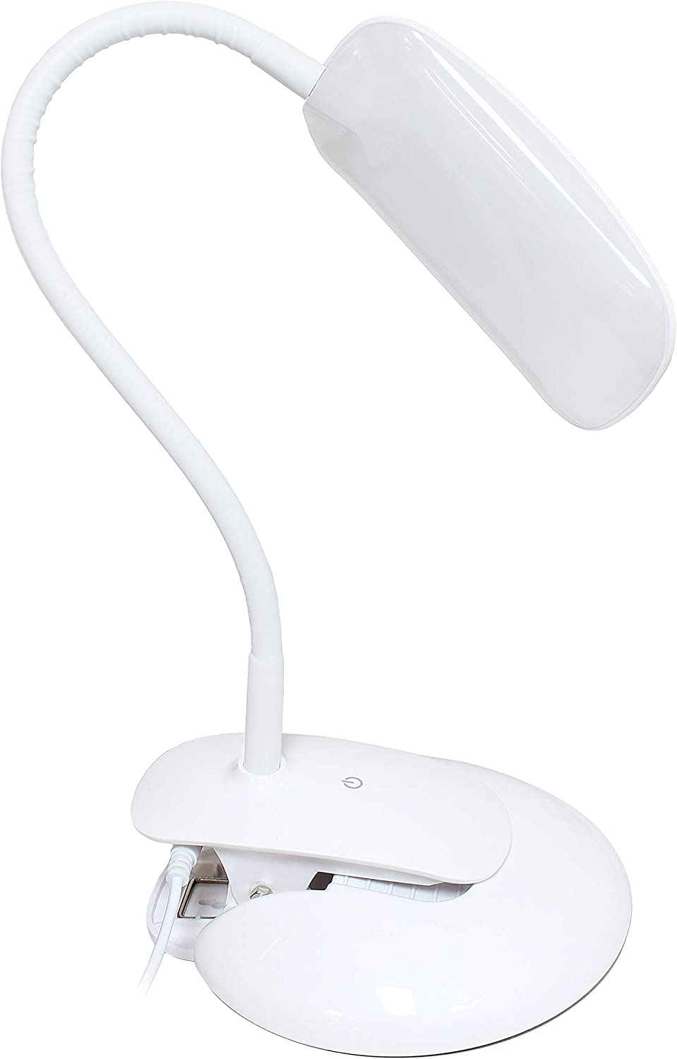Simple Designs LD2021-WHT Flexible Rounded Clip Light LED Desk Lamp, White