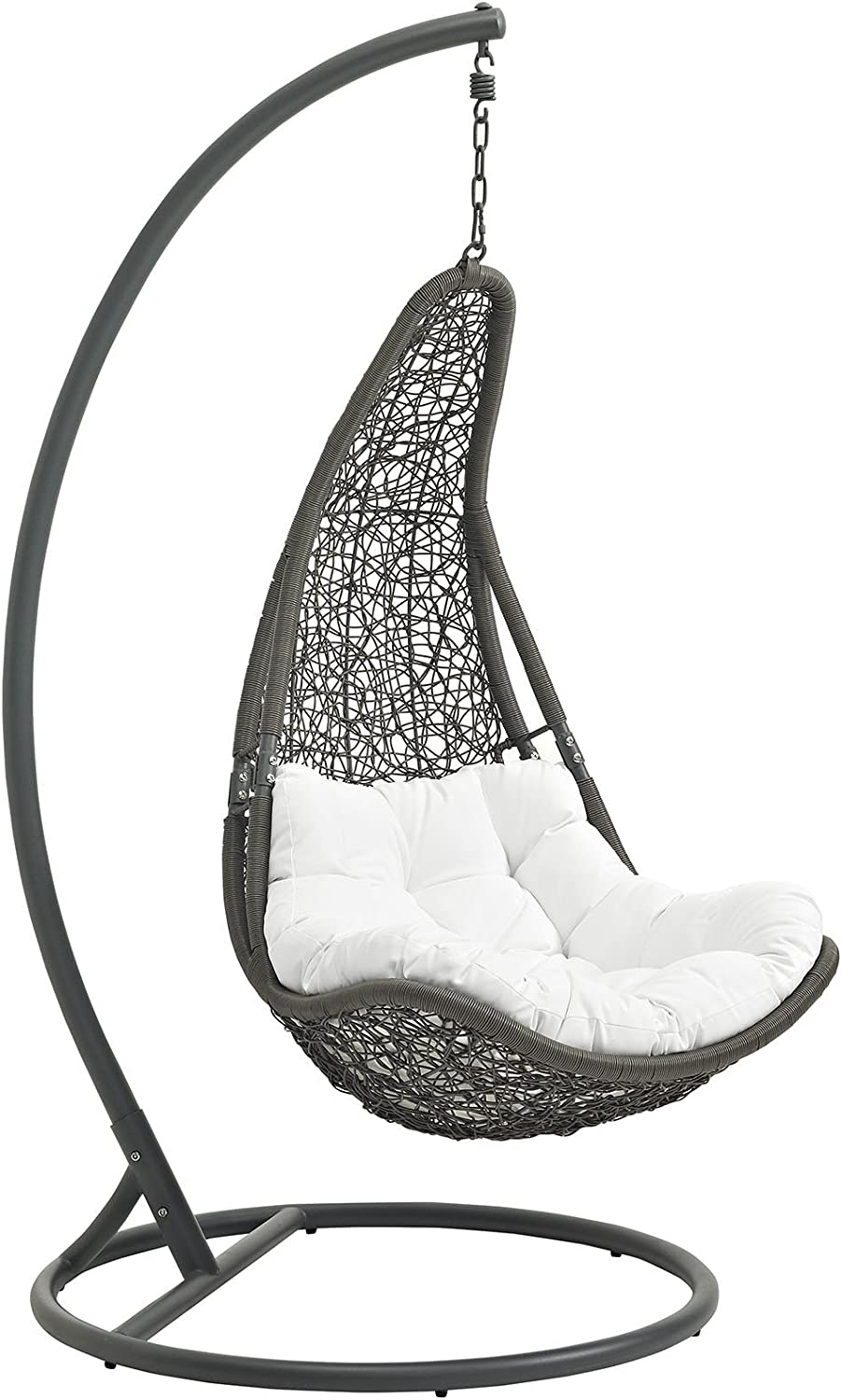 Modway Abate Wicker Rattan Outdoor Patio Porch Lounge Swing Chair Set with Stand in Gray White