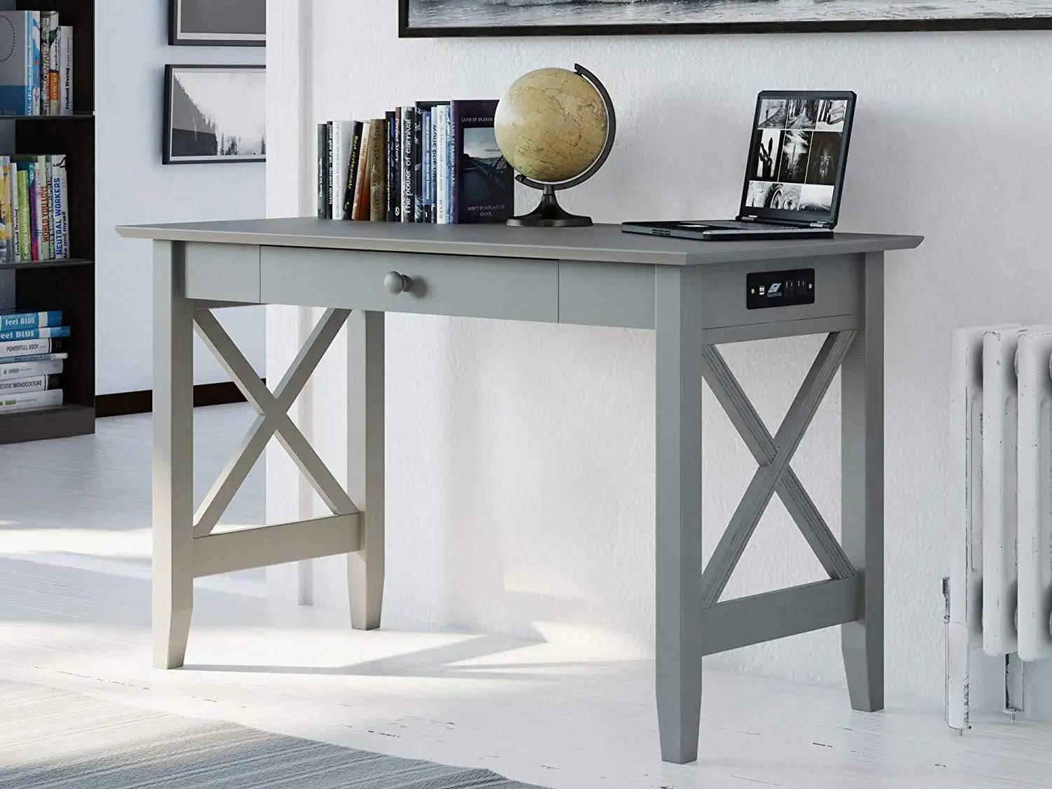 AFI Lexi Desk with Drawer with Charging Station, Grey