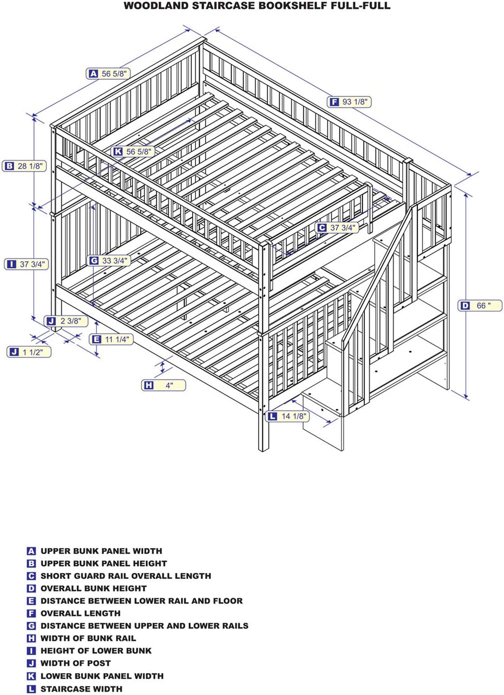 Atlantic Furniture Woodland Staircase Bunk Bed Full Over Full with 2 Urban Bed Drawers in Grey