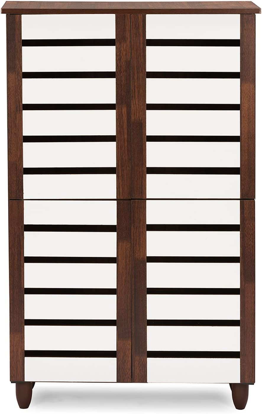 Baxton Studio Wholesale Interiors Gisela Oak and White 2-Tone Shoe Cabinet with 4 Door