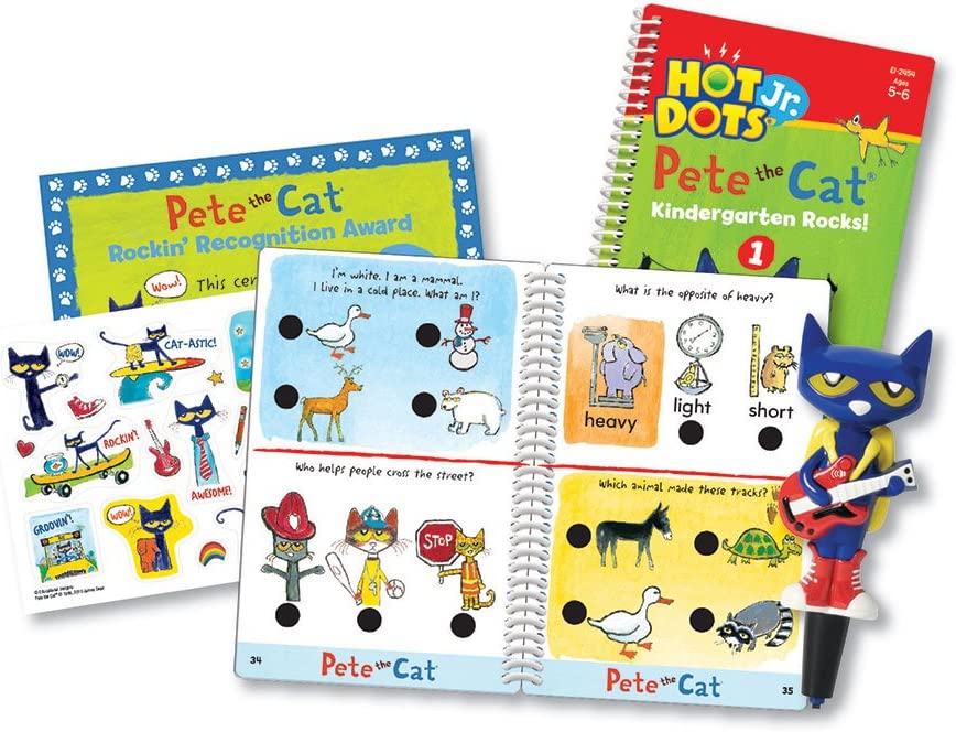 Educational Insights Hot Dots Jr. Pete The Cat - Kindergarten Rocks Set with Interactive Pen Included, 200+ Multi-Subject Activities, Homeschool &amp; Kindergarten Readiness Learning Workbooks, Ages 5+