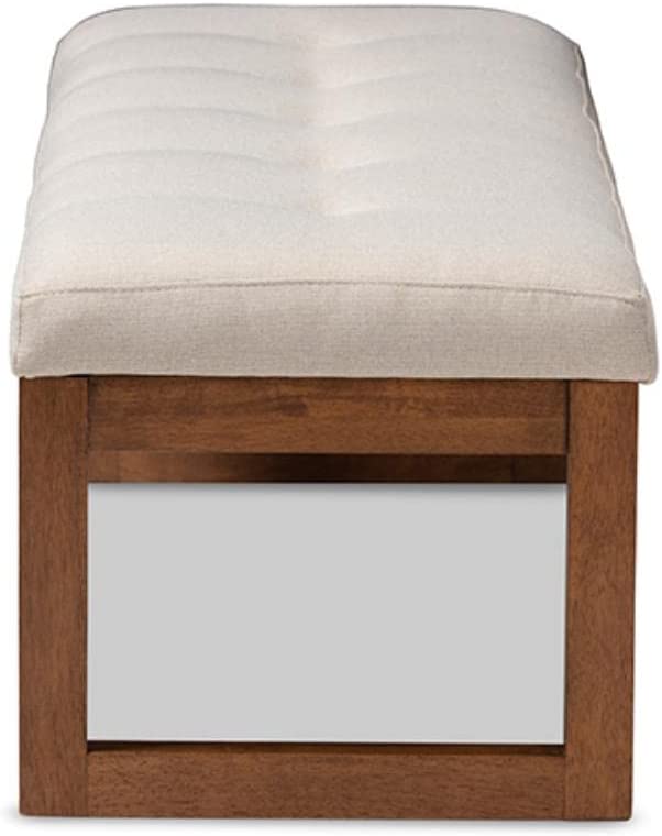 Baxton Studio Caramay Modern and Contemporary Light Beige Fabric Upholstered Walnut Brown Finished Wood Bench