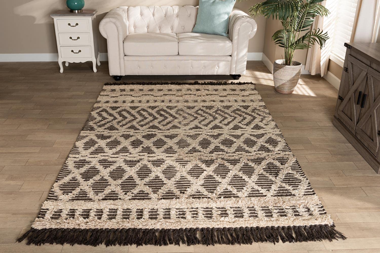 Baxton Studio Heino Modern and Contemporary Ivory and Charcoal Handwoven Wool Area Rug