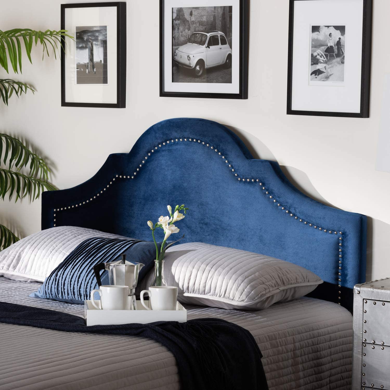 Baxton Studio Rita Modern and Contemporary Navy Blue Velvet Fabric Upholstered Full Size Headboard