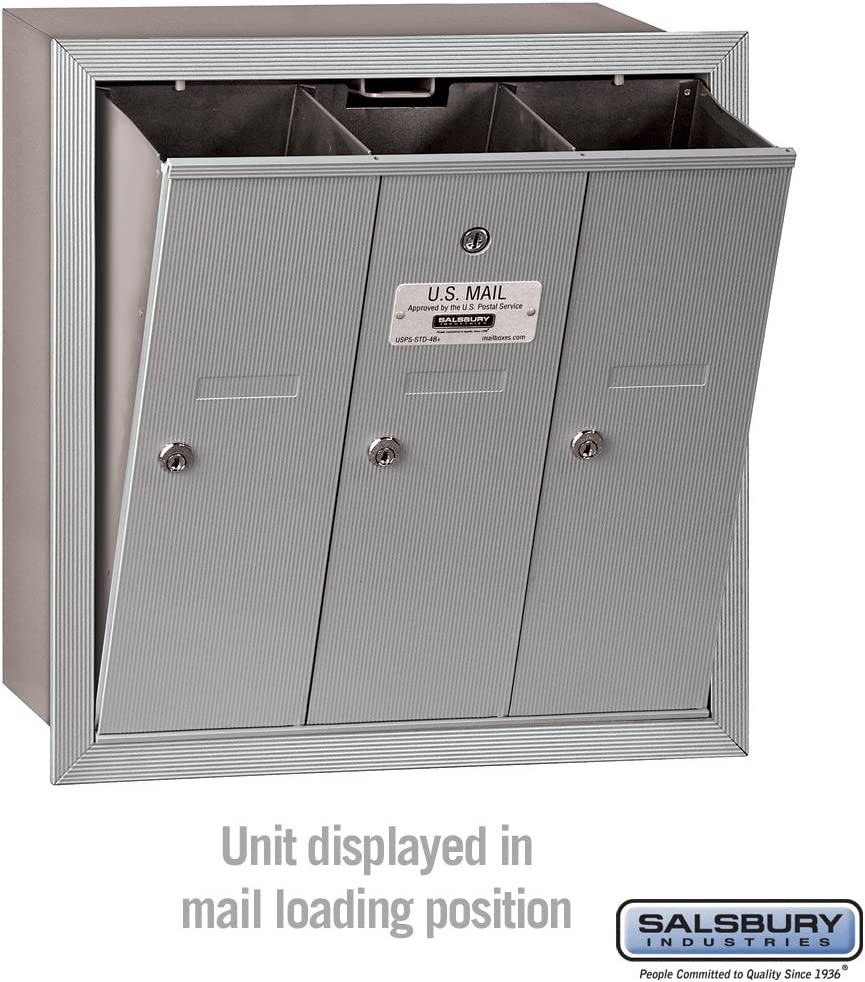 Salsbury Industries 3503ARP Recessed Mounted Vertical Mailbox with Master Commercial Lock, Private Access and 3 Doors, Aluminum