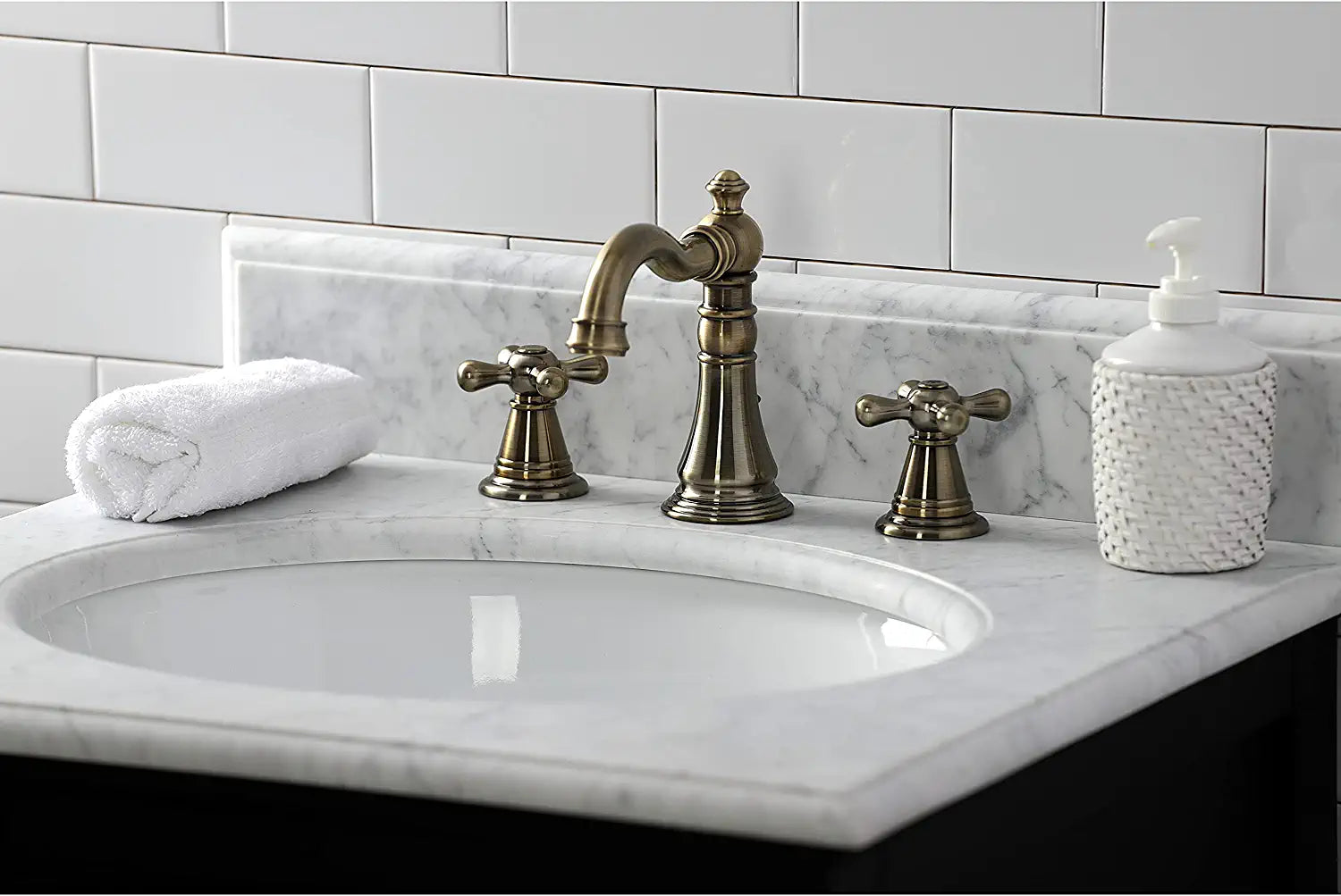 Kingston Brass FSC19733AAX American Classic Widespread Bathroom Faucet, Antique Brass