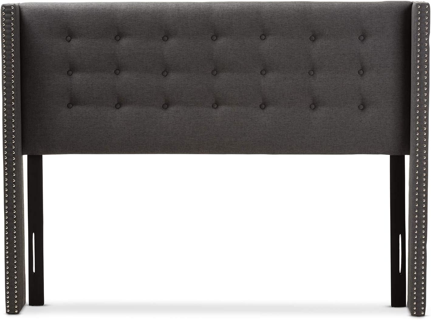 Baxton Studio Ginaro Modern And Contemporary Dark Grey Fabric Button-Tufted Nail head King Size Winged Headboard