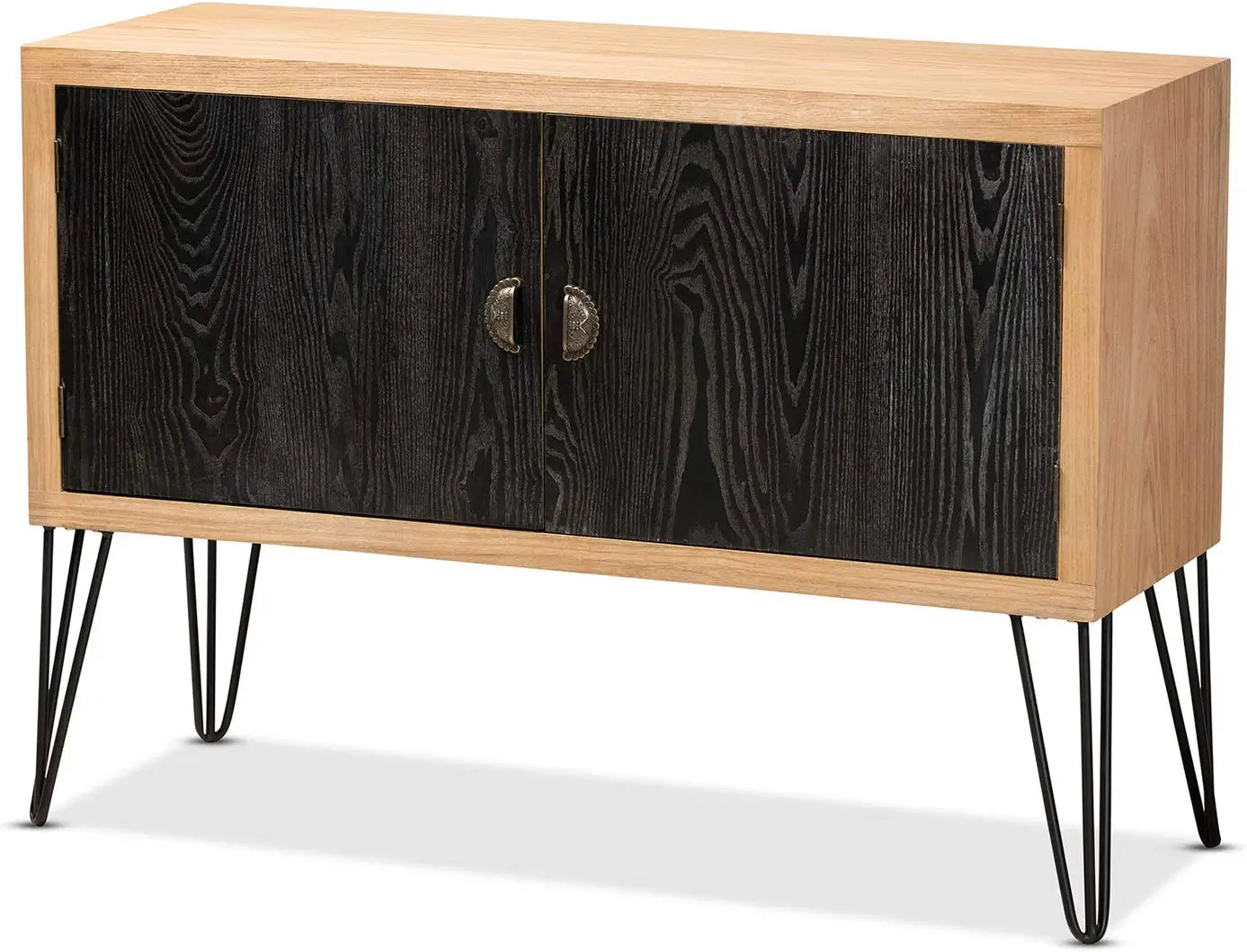 Baxton Studio Denali Modern and Contemporary Two-Tone Walnut Brown and Black Finished Wood and Metal Storage Cabinet