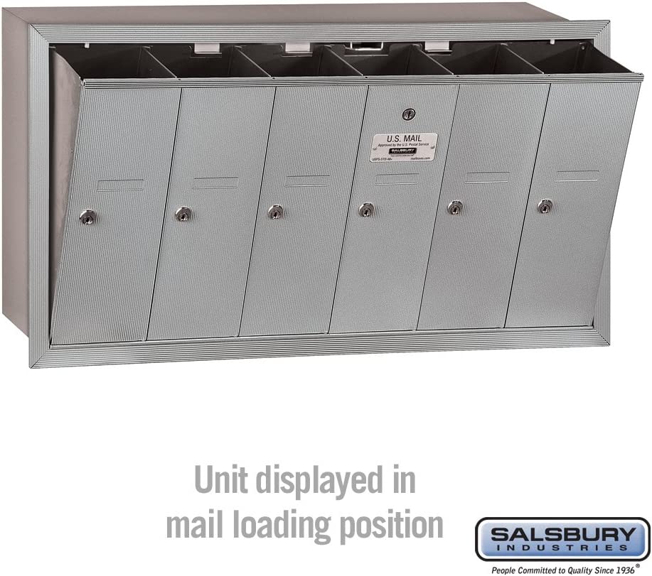 Salsbury Industries 3506ARP Recessed Mounted Vertical Mailbox with Master Commercial Lock, Private Access and 6 Doors, Aluminum