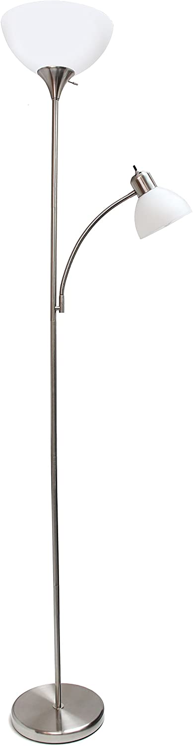 Simple Designs LF2000-BSN Mother-Daughter Floor Lamp with Reading Light, Brushed Nickel