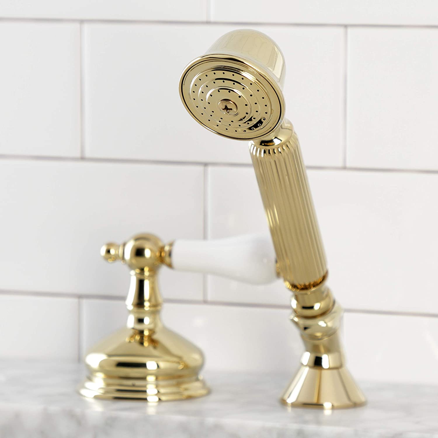 Kingston Brass KSK3332PLTR Deck Mount Hand Shower with Diverter for Roman Tub Faucet, Polished Brass