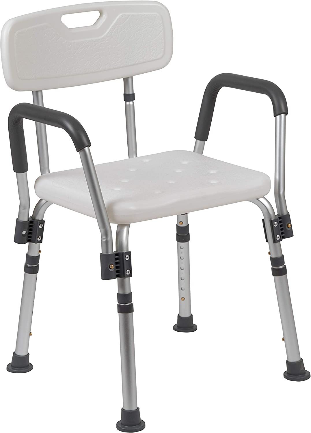 Flash Furniture HERCULES Series 300 Lb. Capacity Adjustable White Bath &amp; Shower Chair with Quick Release Back &amp; Arms